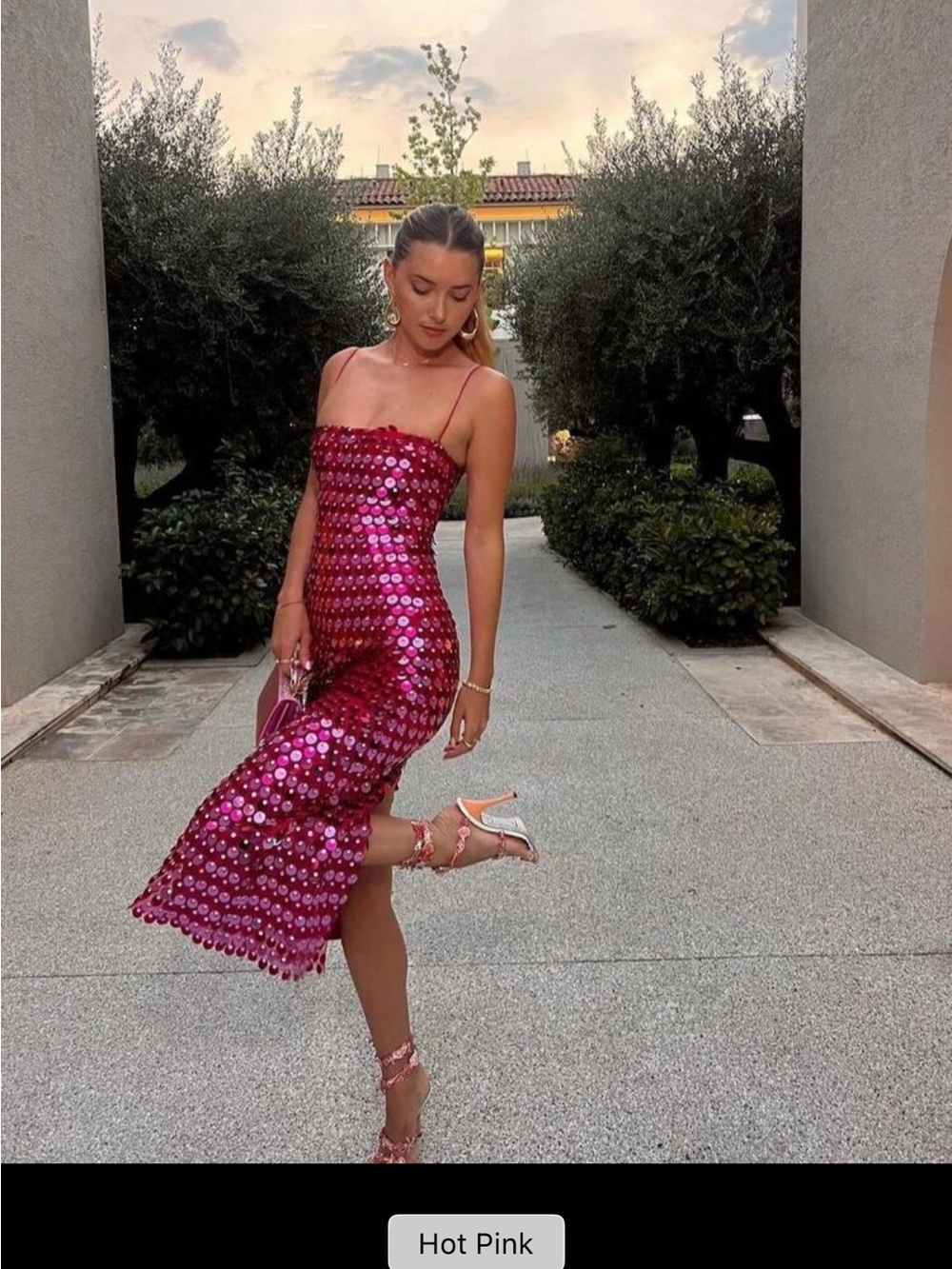SHEIN Hot Pink Sequin Midi Dress